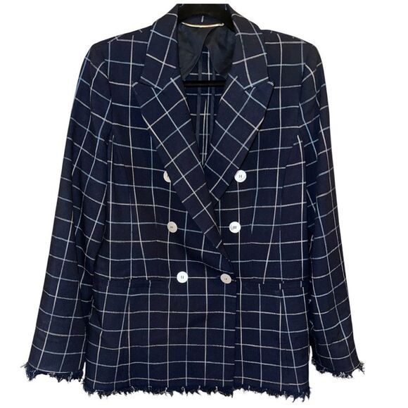 MARELLA by Max Mara Rivalsa Fringe Trimmed Basket Weave Blazer Size 12 - Picture 4 of 11